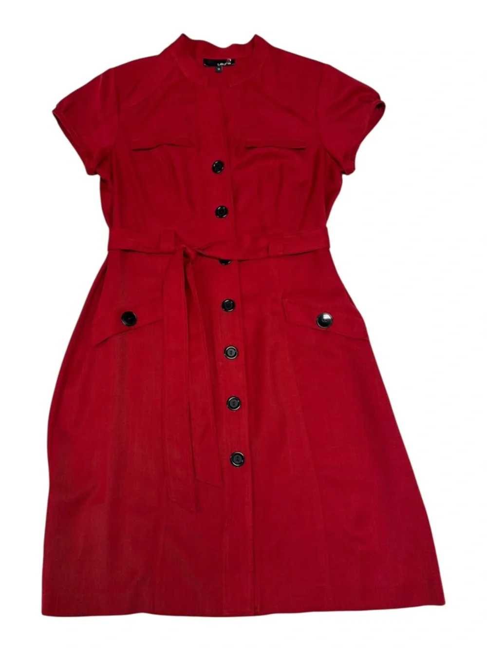 Laura Short Sleeve Red Dress | Button Front & Tie Waist - Size 12 - Picture 2 of 9